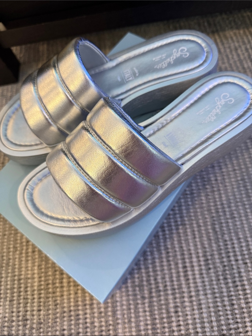 Seychelles Metallic Silver Quilted Slide Mules